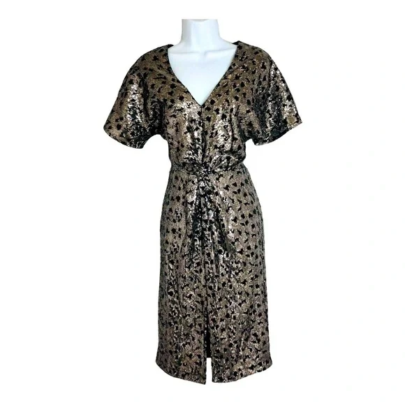 Harlyn Sequin Cocktail Dress Short Sleeves Front‎ Slit Size S - Picture 2 of 12